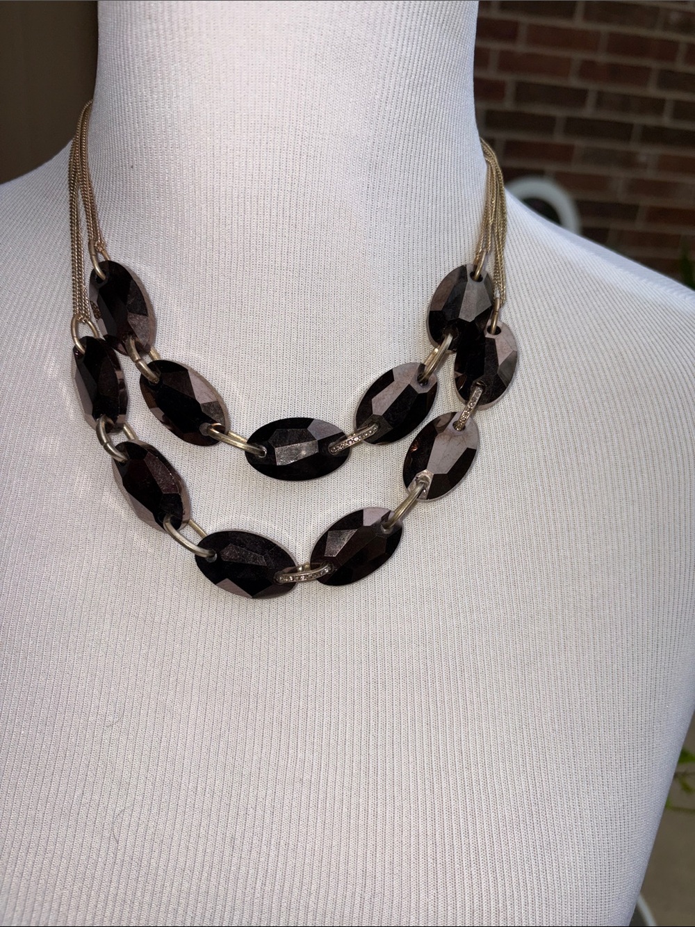 Kenneth Cole Faceted Black Link Double-Strand Necklace with Gold-Tone Chain